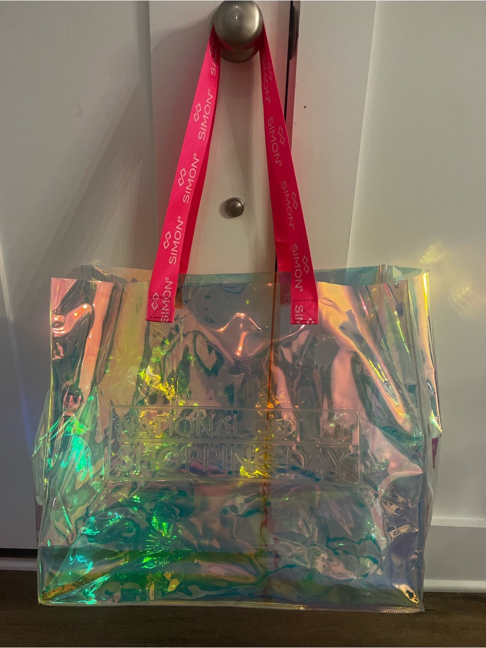 The Simon Premium Outlets National Outlet Shopping Day Iridescent Large Tote Bag
